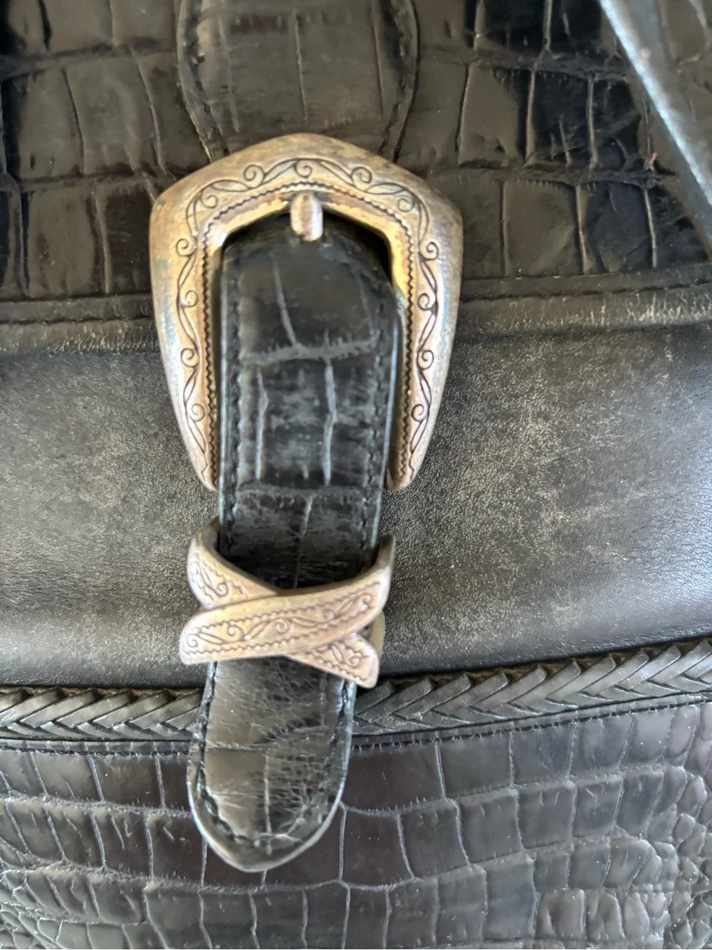 Brighton Dark Brown Croc-Embossed Leather Backpack and Wallet Set
